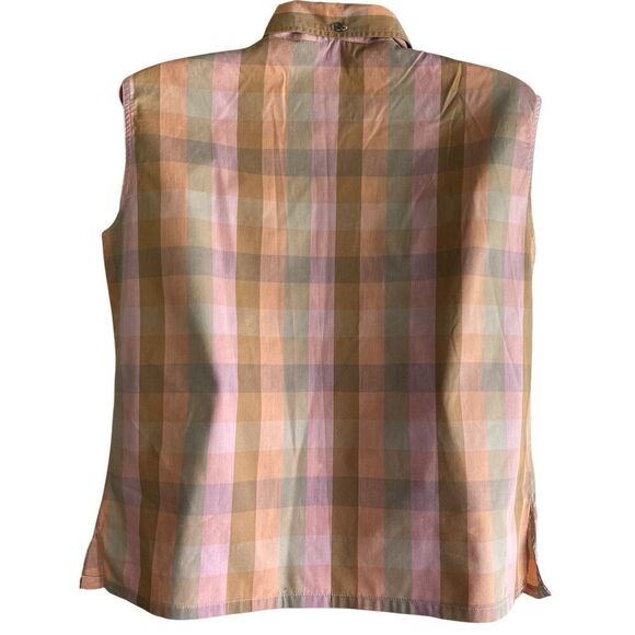 Vtg 50s Ship'n Shore Blouse Womens Sz 36 Pink Peach Check Pullover Sleeveless - Picture 4 of 5